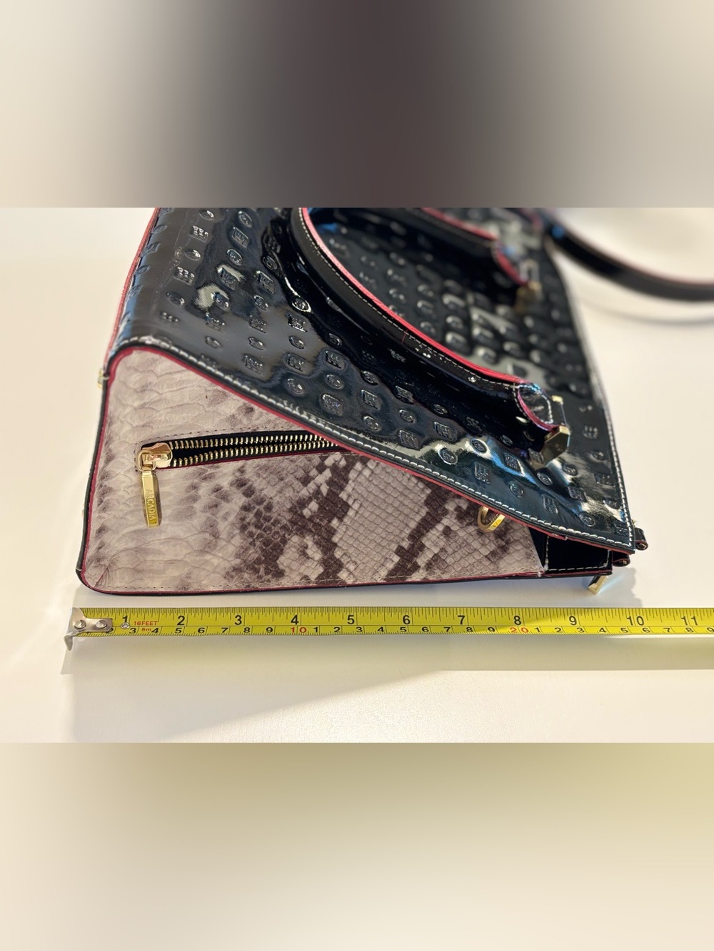 Arcadia Patent Leather Snakeskin Trim Satchel - Picture 11 of 14